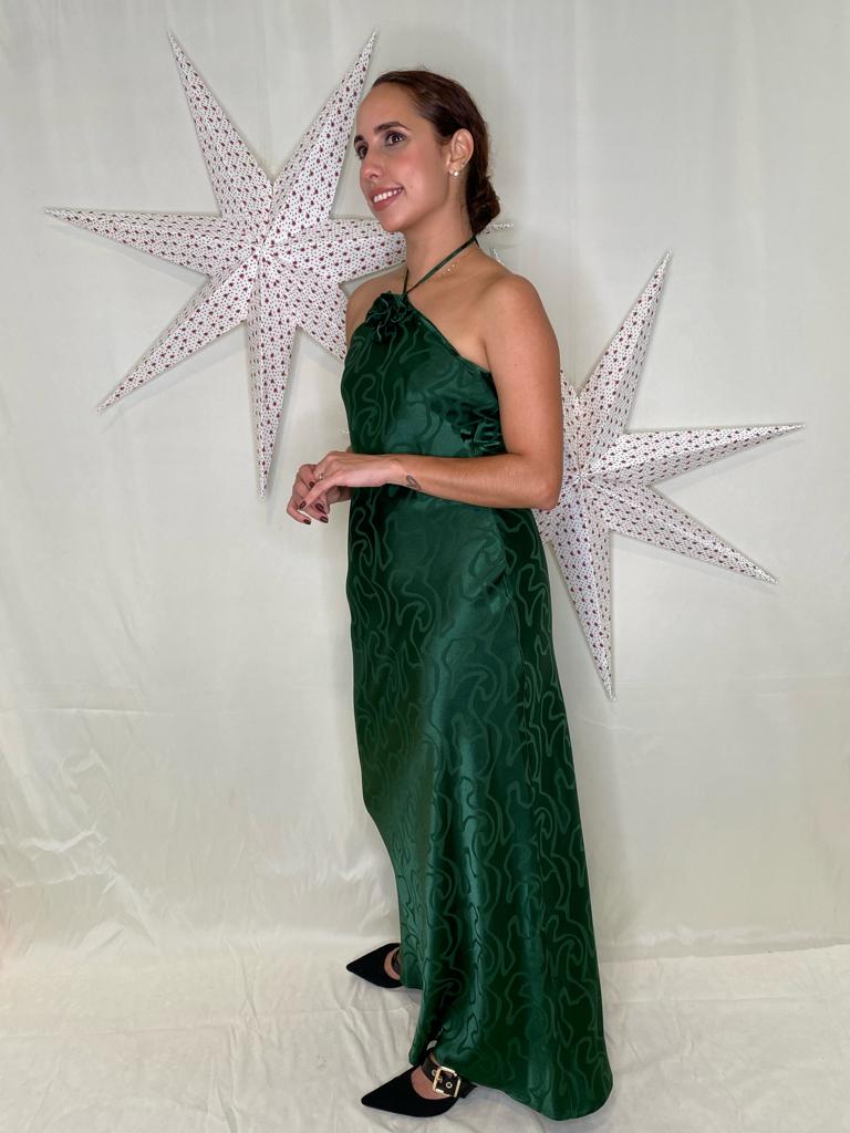 Emerald Green Satin Long Dress