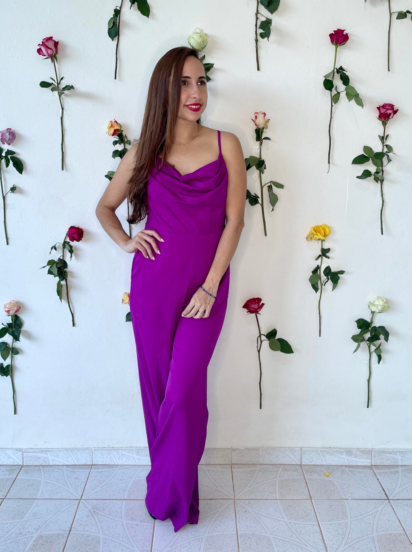 Jumpsuit sin mangas - rojo y violeta