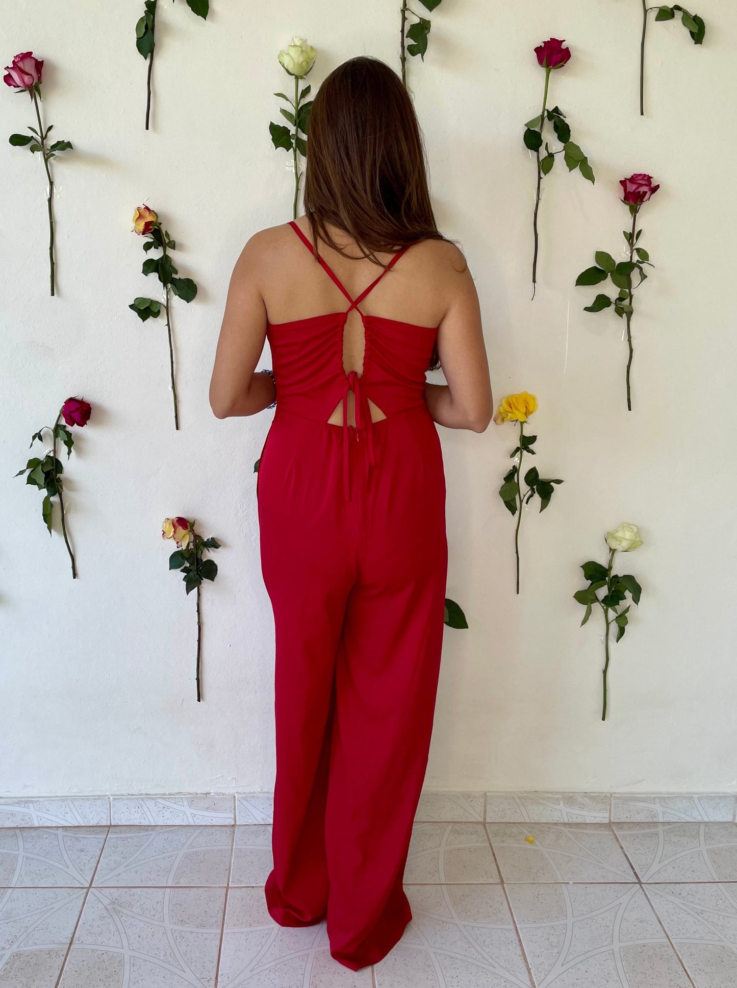 Jumpsuit sin mangas - rojo y violeta