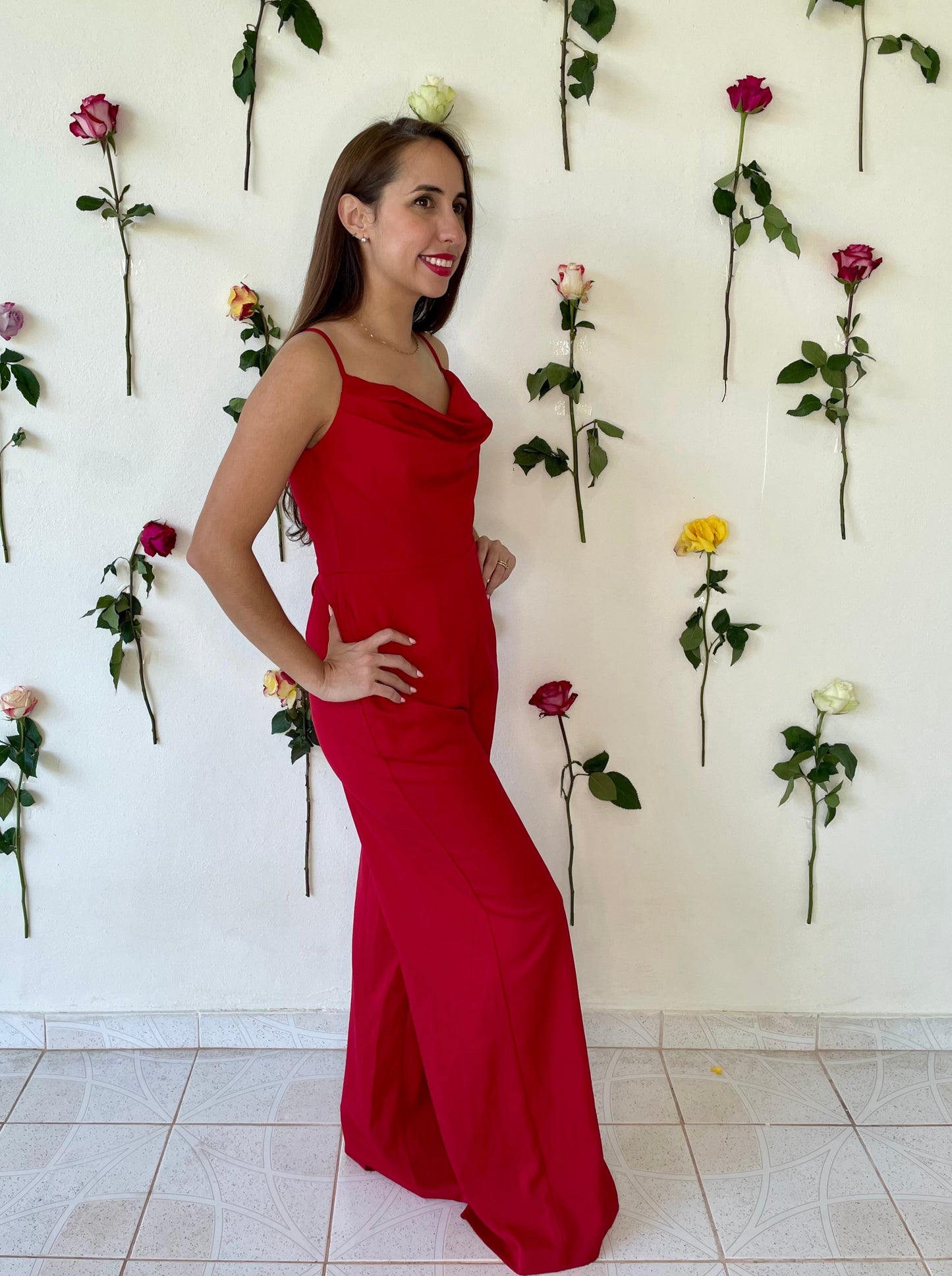 Jumpsuit sin mangas - rojo y violeta