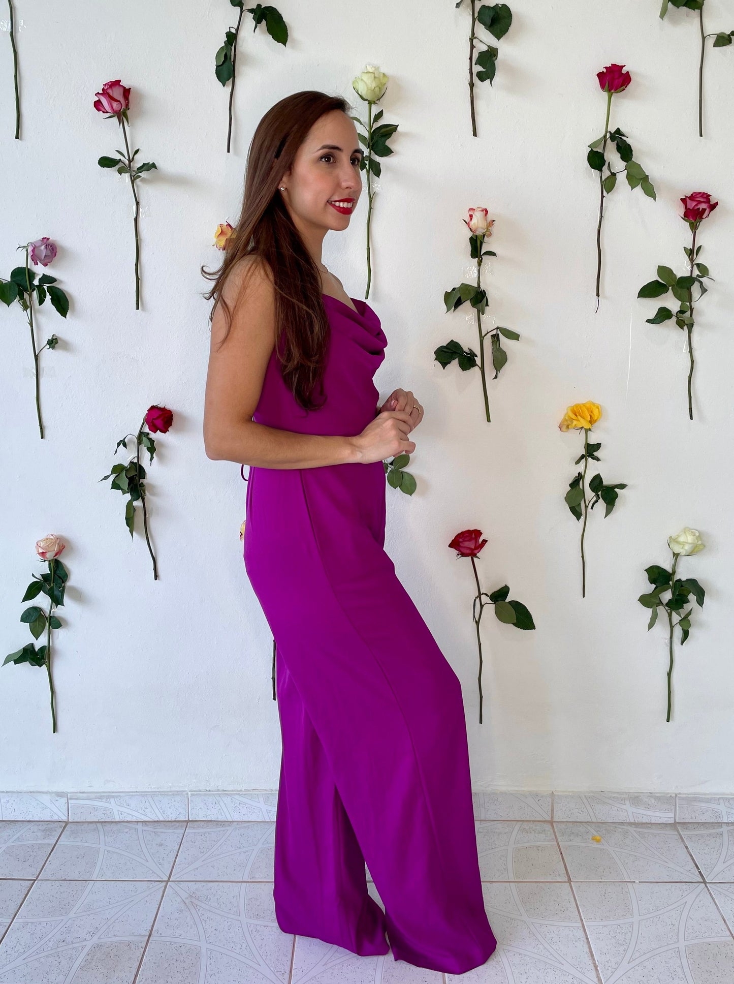 Jumpsuit sin mangas - rojo y violeta