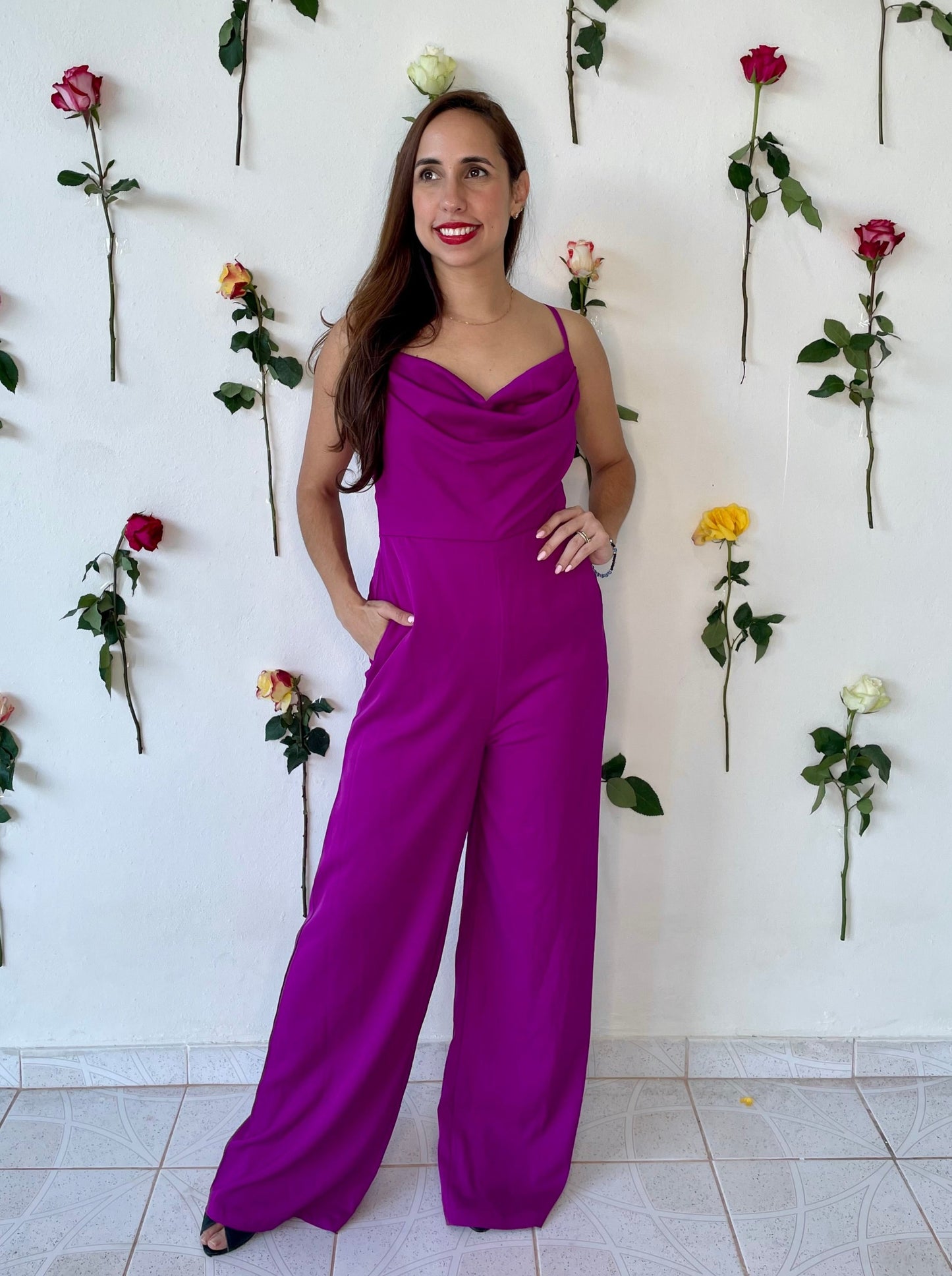 Jumpsuit sin mangas - rojo y violeta